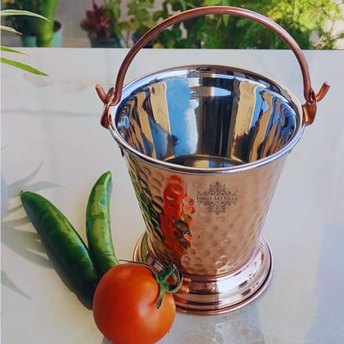 Image of Indian Art Villa Steel Copper Hammered Design Bucket, Serveware & Tableware for Home, Hotel & Restaurants, Volume-300 ML