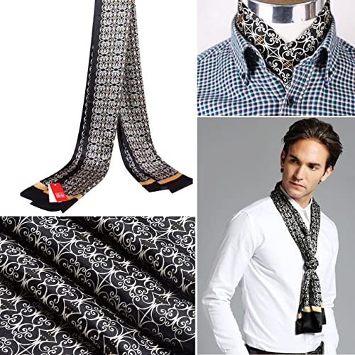 Lonxu Mens 100% Silk Scarf Classical Black Flower #TOP4