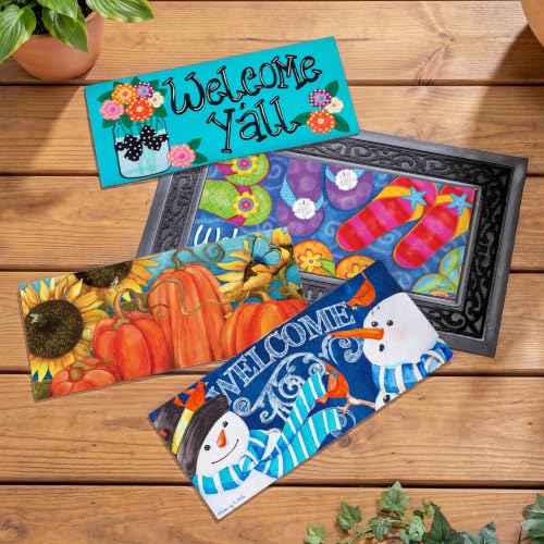 Evergreen Sassafras Doormat Insert Bundle & Tray Set of 5 Spring Summer Fall Winter Interchangeable Entrance Door mats Indoor and Outdoor Welcome Mat 30 x 18 Tray Non Slip Backing Low Profile