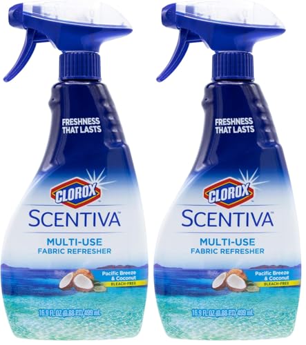 Image of Clorox Scentiva Fabric Refresher Spray for Household Home Fabrics, Odor Refreshing Spray for Upholstery, Curtains, Bedding and Carpets, Pacific Breeze Coconut Scent, 16.9 Fl Oz (Pack of 2)