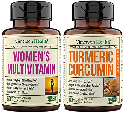 Vimerson Health Women's Multivitamin + Turmeric Curcumin With Black Pepper Extract Bundle. Joint And Cartilage Support, Discomfort Relief, Immune Support And Antioxidant Properties For Her #TOP13