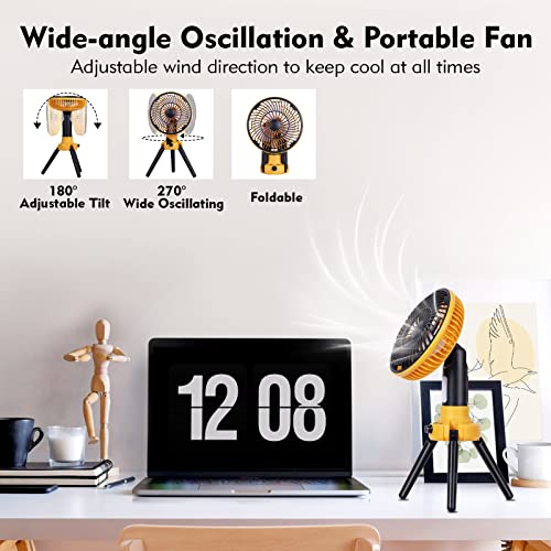 Runtop Camping Fan, Portable Fan Tent Fan 270°Oscillating Rechargeable Fan, Portable Battery Operated Camping Fan With Light & Hook, Foldable Tripod Usb Desk Fan,Camping Fans For Tents,Travel #TOP1