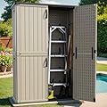 Patiowell 50 cu.ft Plastic Outdoor Storage Shed, Lockable Waterproof Resin Storage Cabinet Vertical Storage Shed for Garden Tools, Garbage Cans, Pool Supplies, Beige