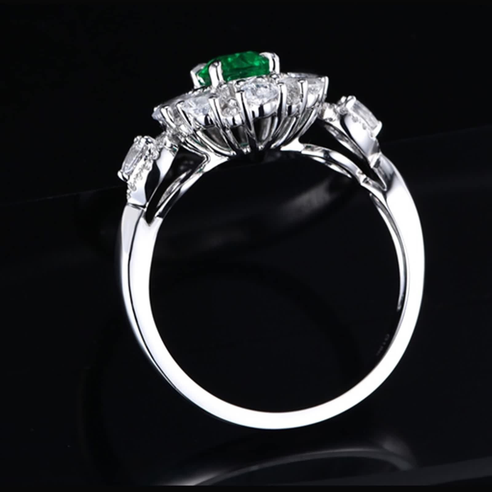 Anillos Mujer con Esmeralda, Alianza de Boda Mujer 1Ct Verde Forma Oval Moissanita Blanco para Esposa Novia Ajuste Cómodo