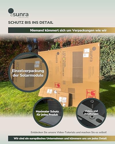 ESUNRA Create your Energy - Balkonkraftwerk 600 / 800W - Plug & Play - 2 bifaziale 430W Solarpaneele - ALL BLACK - TOPCon - Mikrowechselrichter NEP - 5m Kabel - Überwachungs-App