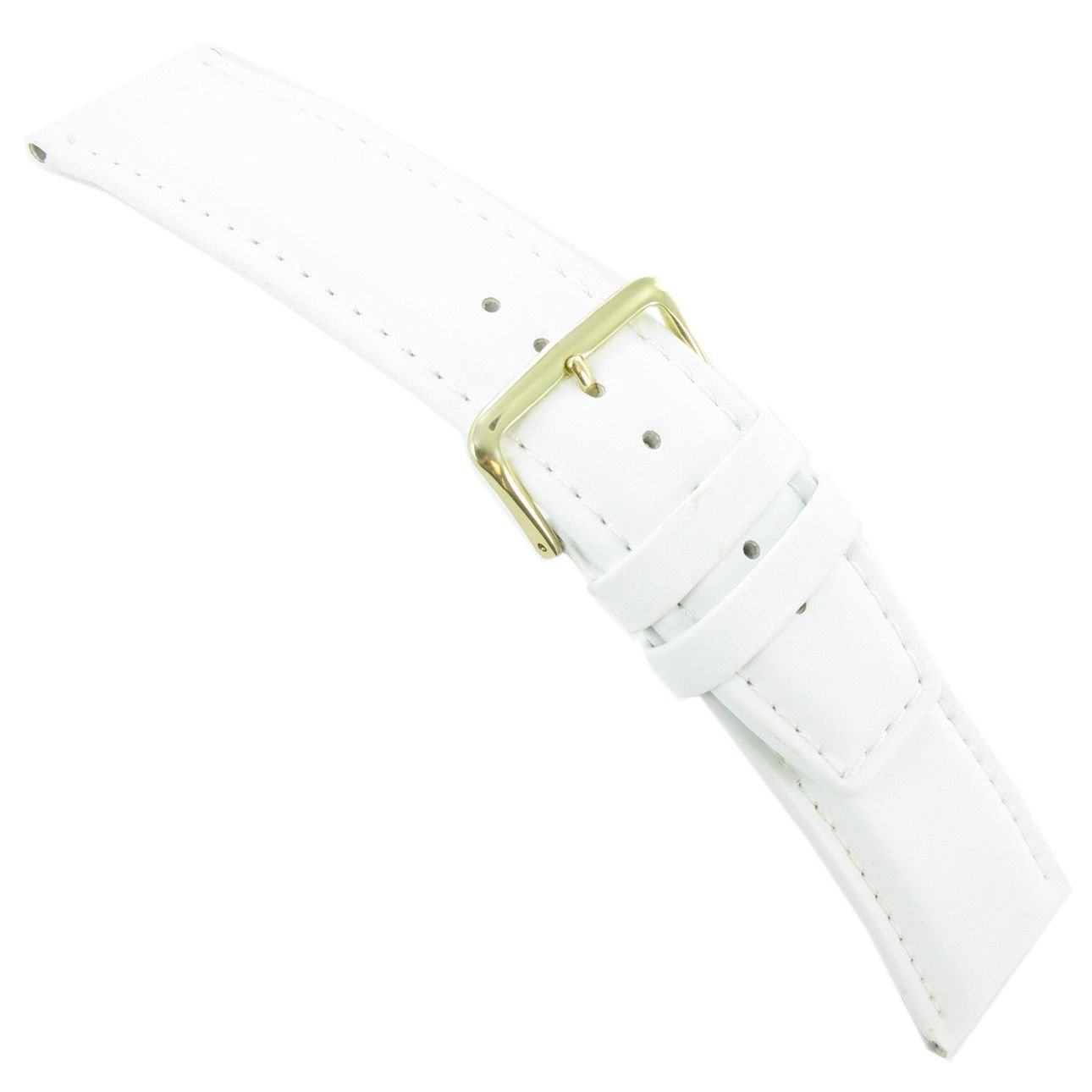 24mm Milano Waterproof Padded Stitched Genuine Leather White Replacement Watch Band