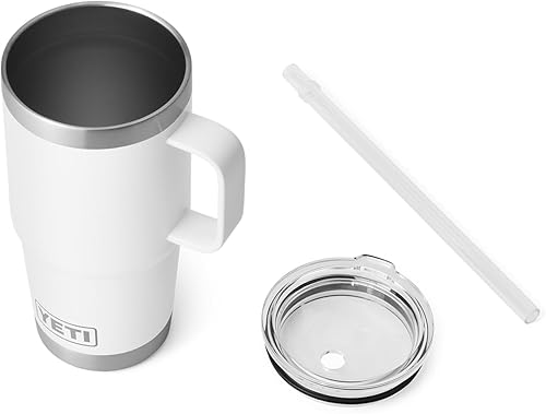 Miniatura 485 de YETI Rambler - Vaso de viaje con asa y tapa con popote, 35 onzas, vaso de agua de viaje, con asa, acero inoxidable, color blanco