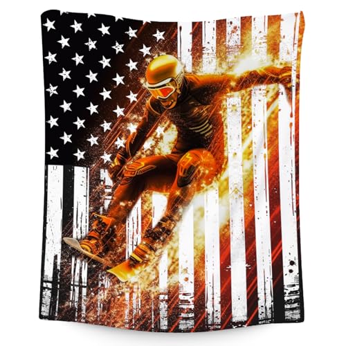 Boys Blanket, Kids Blanket for Ski Lovers, Skiing Sports Throw for Kids, Gifts for Boys, Plush Throw for Couch & Room Decor, 50"x60"
