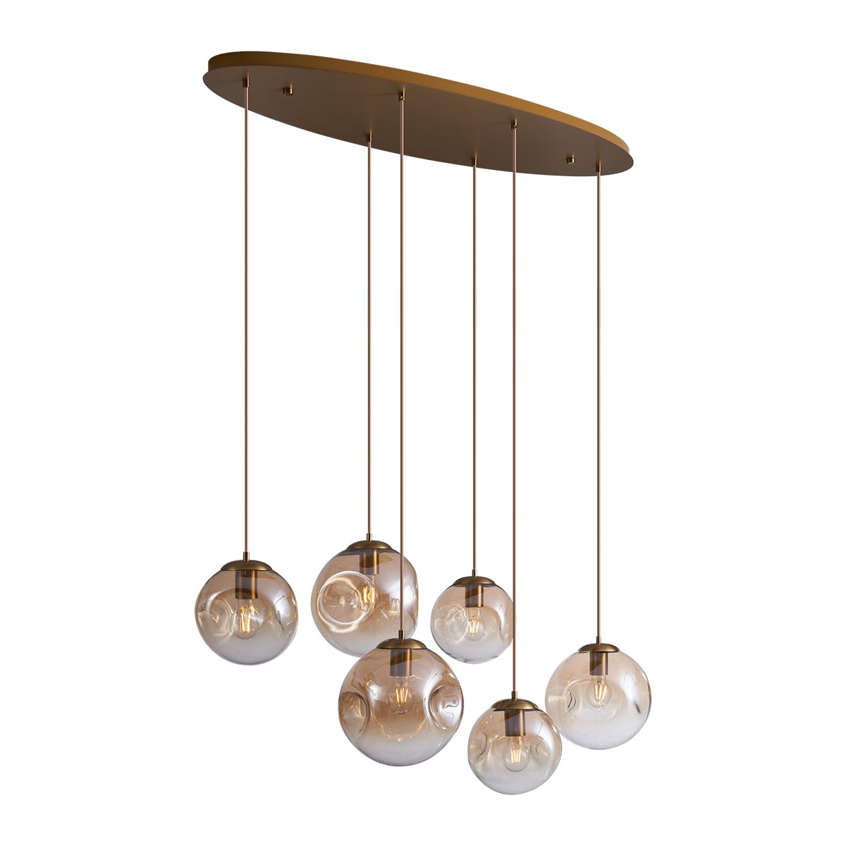 Qazqa Douglass Pendelleuchte Esstisch Art Deco 6-flammig, Messing/Gold mit Bernsteinglas