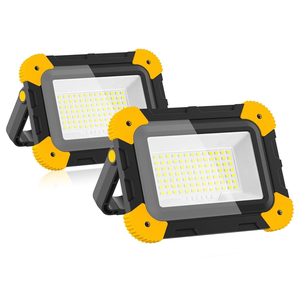 Jnchdghwa Battery-Powered Rechargeable Magnetic Work Light Cordless LED Flood Light Portable for Outdoor Job Sites Illumination 2PCS
