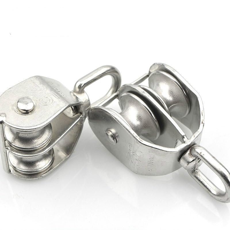 Generic Tool Part for 2PCS 304 Stainless Steel Pulley M20 Fixed Pulley Double Wheel Lifting Sheave Rope Pulley Metal Sheave Lifting Wheel Tools