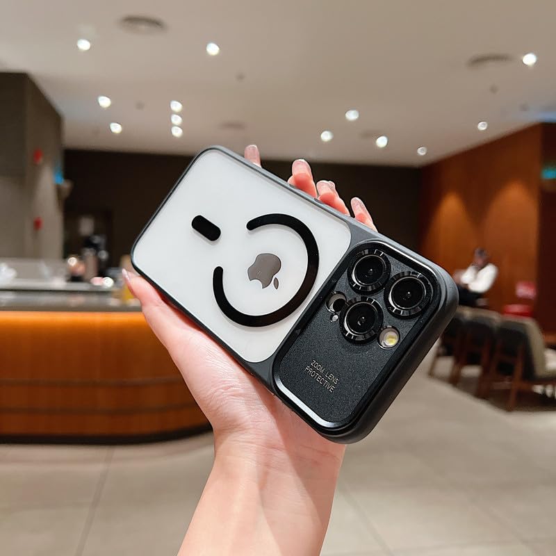Image of LuxuryKase Magnetic Clear Case for iPhone 14 Pro | MagSafe Compatible | Slim Protective Cover | Shockproof Bumper | Anti Yellow Transparent Back | Camera Guard Design - Black