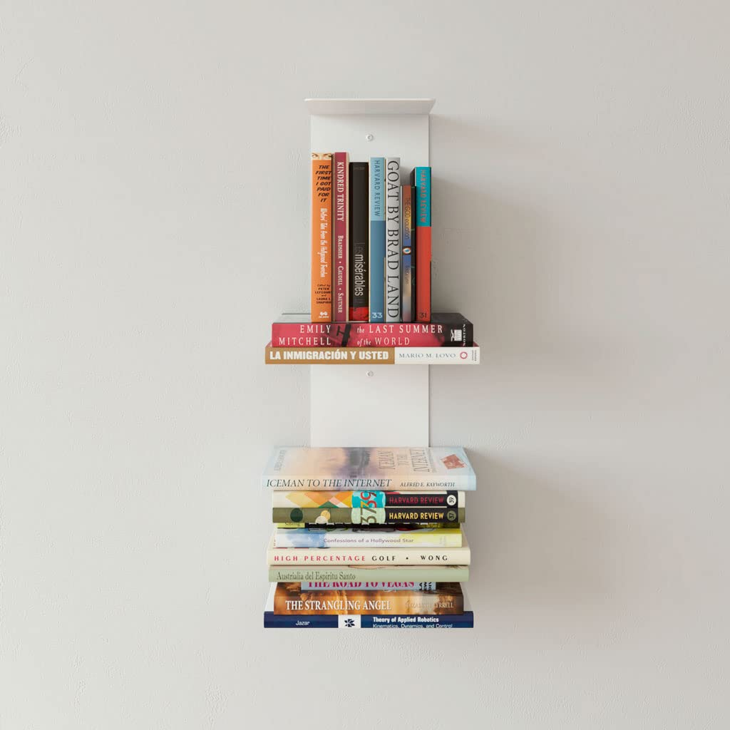 Estante Metálico Vertical Flotante de Pared | Ideal para organización de Libros y decoración | Acero Lacado al Horno | Fabricado en España (White)