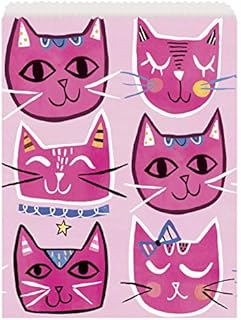 Unique 73253 Paper Pink Cat Party Bags, Pack of 8