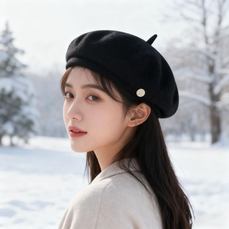 Woolen Beret, Vintage Women's Autumn and Winter, high-end Fashion, Versatile Painter's hat (Pink)