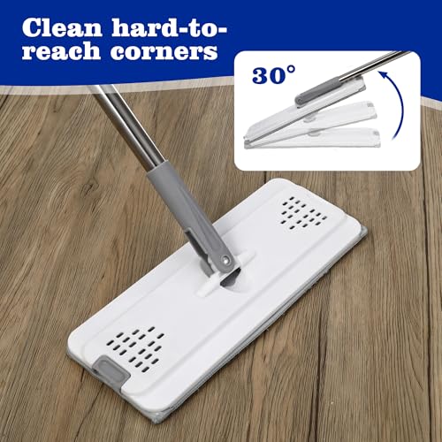 Wischmopp Set Mit Eimer, 2-in-1 Putzeimer Mit Wischmop, Mop Set mit 5 waschbaren Mikrofaser Pads und verstellbarem Edelstahlgriff, Putzeimer Mit Wischmop geeignet für Holzböden, Fliesenreinigung, weiß – Bild 3