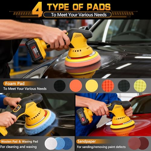 Professional Cordless Buffer Polisher Kit,Compatible with DeWalt 20V Battery,2800-5800RPM 8 Speed Control High-Power Dual Action Orbital Polisher, Car Detailing Waxing Machine With Tool Box,no battery