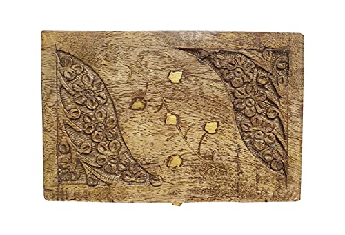 Homebia Designs Indian Artisan Handcrafted Wooden Jewelry Box Storage Organizer, Wooden Treasure Box, Vintage Treasure Chest Box, Vintage Style Wood Decorative Nesting Box -6 Inch - Natural #TOP1