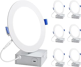 Lepro 6 Pack 6 Inch LED Recessed Ceiling Light with Junction Box, 5000 Kelvin Daylight Wafer Ultra-Thin, 1050 Lumen Dimmable Retrofit Downlight, 12 watt Eqv. 100 watt, ETL, Energy Star & FCC Certified