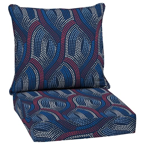 Image of Arden Outdoor Deep Seat Cushion Set, 24 in x 24 in, Weather-Proof, Rain-Proof, Fade Resistant Patio Cushion for Chair, Sofa, and Couch Sapphire Liberty Mosaic