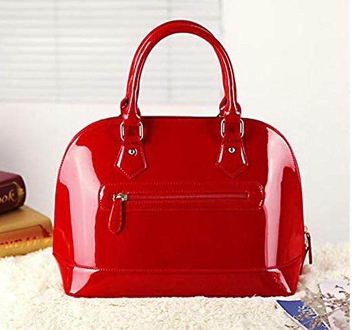 Patent Leather Dome Satchel Purse Zip-around Handbag Multi-Pocket Shoulder Bag Shiny Large Top-handle Shell Bag - Image 7