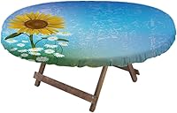 Vista 93 de Mantel ajustable de girasol, patrón de campo rural inspirado en el arte popular, casa de campo, granja, mantel impermeable para interiores y Verde