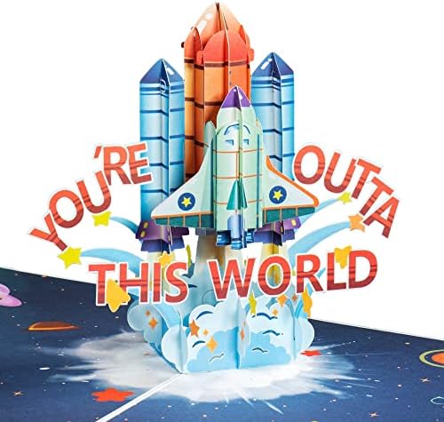 Frndly By Paper Love 3D-Pop-Up-Karte 'Outta This World Rocket' – 20.3x15.2cm, Mit Beweglichem Notizanhänger, Aus Recyceltem Material