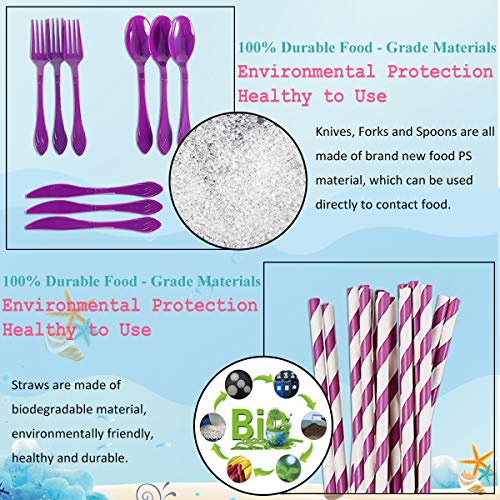 Mermaid Birthday Party Supplies Decorations Favors, Tablewares Serve 16 Guests, Tablecloth, Napkins, Invitation Cards for Under The Sea Theme Party Kit Decor For Girl's Baby Shower- 113 Pcs - Thumbnail 4