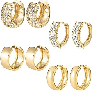 9 Pairs Multipack Small Gold Hoop Earrings Set for Women, 14k Real Gold Plated Hoop Earrings with AAA+ Cubic Zirconia, Twist Heart Hypoallergenic Cartilage Gold Hoops for Women Grils Jewelry Gift