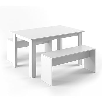 Vicco Tischgruppe 140 X 90 Cm 4 Personen Esszimmer Esstisch Kuche Sitzgruppe Tisch Bank Banke Flexibel Verstaubar Weiss Matt Amazon De Kuche Haushalt