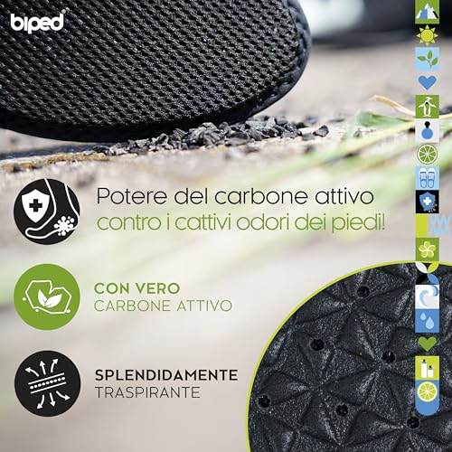 Biped 2 Paia Solette In Carbone Attivo - Freschezza Igienica Per Sneaker, Scarpe Sportive E Da Lavoro - Contro I Piedi Sudati - Lavabili Z1017(42) - 2