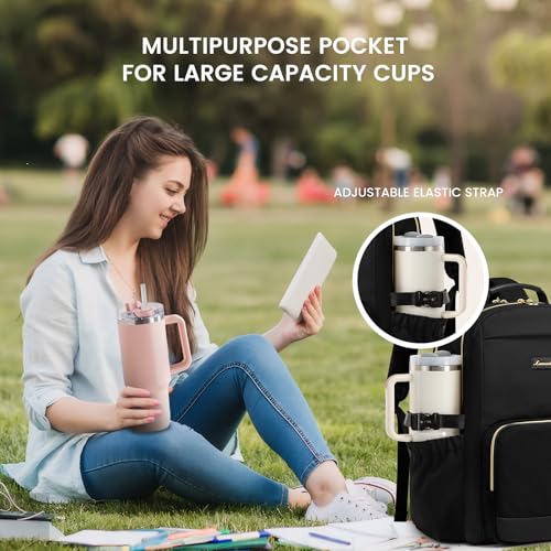 Image of LOVEVOOK Laptop Backpack for Women with Pouch Pocket for Large Capacity Cup,18 Inch Laptop Computer Bag Travel Backpack Purse,Waterproof Work Business Backpack College Teacher Bags,Black