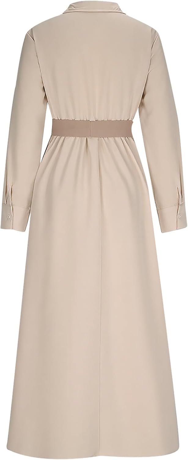 Women's Button Shirt Dress Long Sleeve Lapel Collar Business Casual High Low Maxi Dresses Tie Belted Loose Clothes