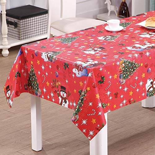 Waysle Holiday Tablecloth Rectangle 54x78 Inch - Plastic Red Snowman Decorations - Christmas Table Cloth, Easy to Wipe