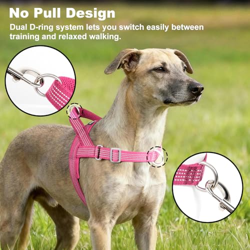 No Pull Dog Harness with Handle, Adjustable Soft Mesh Padded Vest | Reflective Walking Harness with Front Clip for Small Medium Large Dogs, Quick Fit No Escape for Training, Pink, M - Image 3