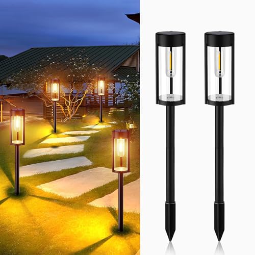 Farolas Solares Exterior,2 Piezas Farolas Solares,Luces Jardin Solares Exterior,Ip65 Impermeable,Con Luz De Tungsteno Brillante,Para Jardin,Paisaje,CéSped,Patio,Pasillo,Camino - Luz Blanca CáLida