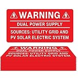 10PCS Solar Label Pack, Joyfulmap 4 X 2Inch,Warning-Dual Power Supply-Sources: Utility Grid and PV Solar Electric System