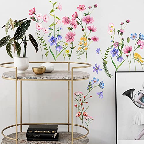 Colorful Flowers Vines Wall Decals, Smfanlin Removable Green Plants Leaves Peel And Stick Wall Stickers, Elegant Floral Art Mural Wallpaper For Baby Kids Bedroom Bathroom Living Room Home Decoration #TOP6
