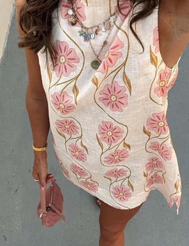 Womens Summer Floral Print Mini Dress Romantic Sleeveless Shift Short Dress Vacation Fairy Dresses4