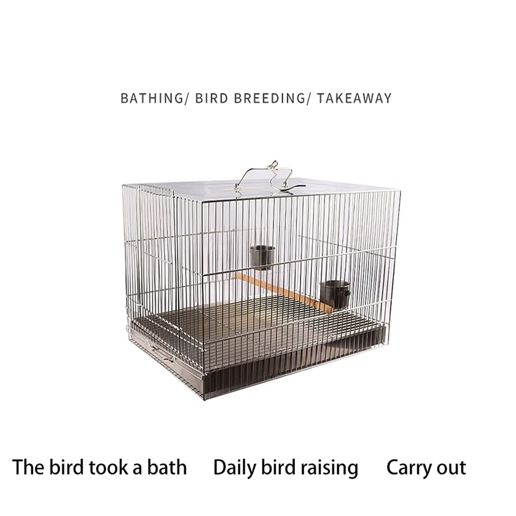 Jaula para pájaros de acero inoxidable para loros con taza de comida y palos, diseño portátil, ideal para baño y decoración, adecuada para uso en interiores y exteriores