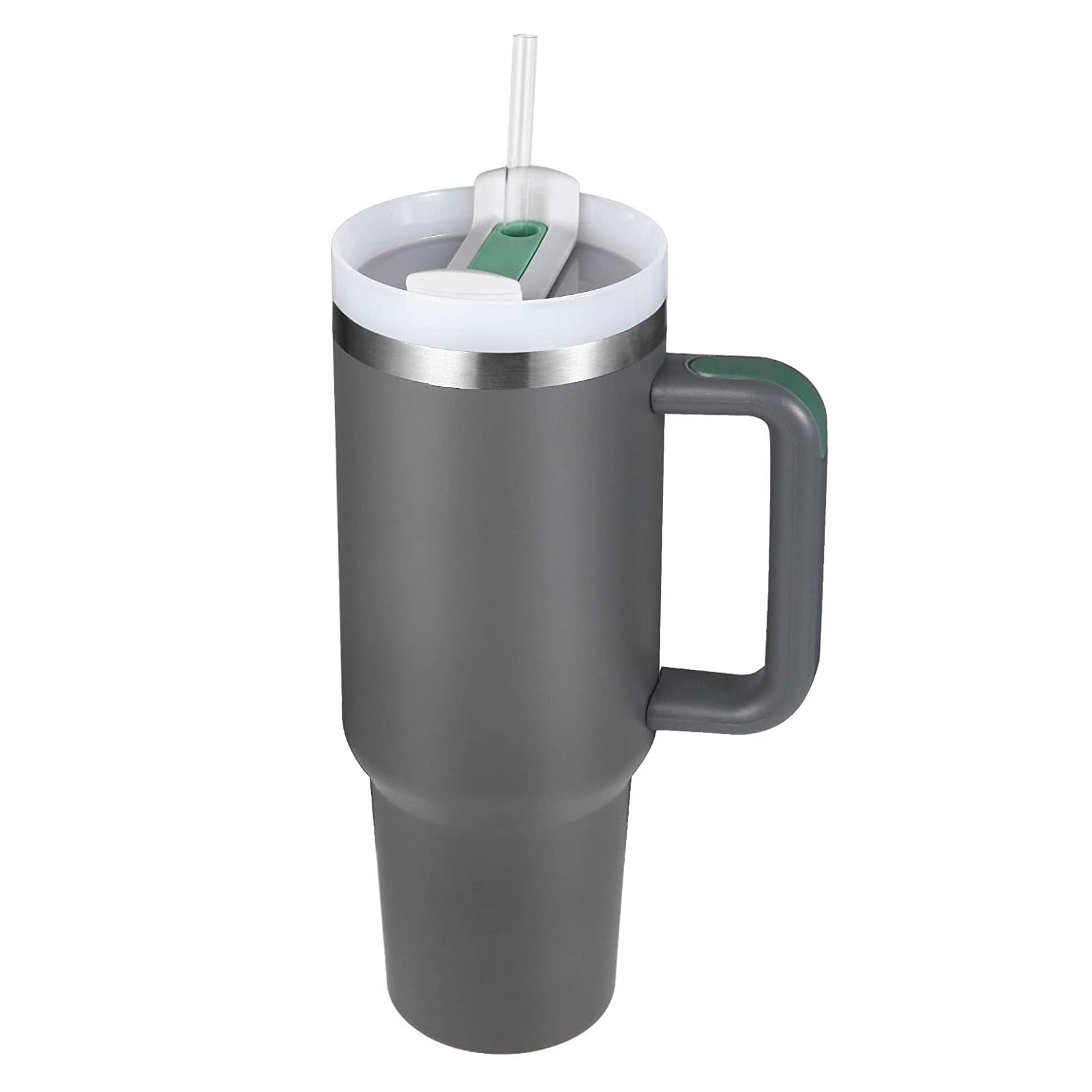 40 oz Big Insulated Tumber with Handle Lid and Straw, Stainless Steel Water Bottle, Leak Resistant Vacuum Tumber Mug for Iced Coffee, Cold Beverages (Dark Grey)