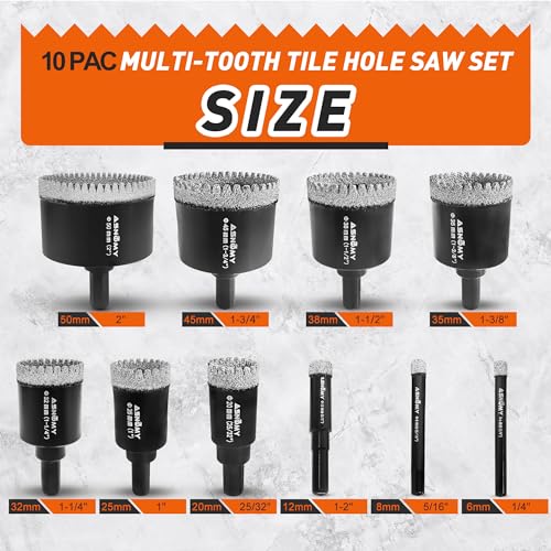 ASNOMY 10PCS Serrated Diamond Hole Saw
