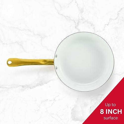 Miniatura 10 de Holstein Housewares Cacerola antiadherente de cerámica blanca de 3.5 cuartos con tapa, color dorado y mango de acero inoxidable, elegancia dorada