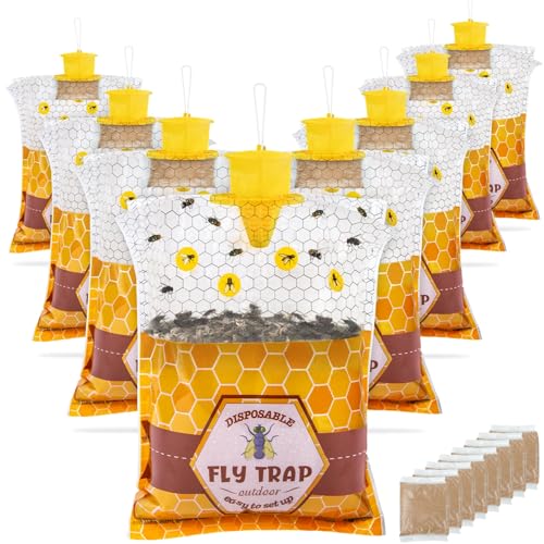 Large Hanging Fly Traps Outdoor with Dissolvable Bait Refills-8 Pack