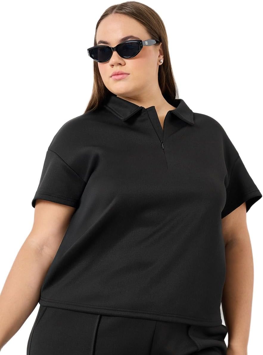 Styli Women Plus Size Black Polo T-Shirt