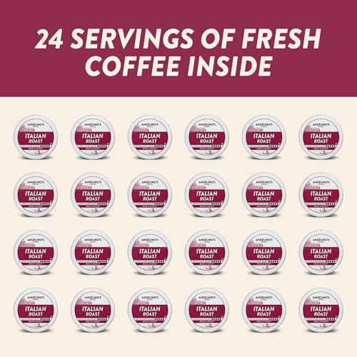 Image of Angelino's Coffee Italian Roast Coffee Pods, 24 Count - Extra Dark Roast Single Serve K Cup Compatible for Keurig - Smoky, Bold & Rich with Dark Chocolate Notes and Caramelized Finish