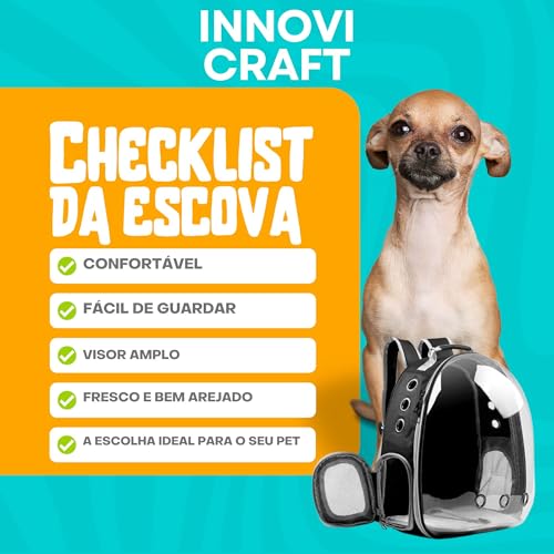Bolsa Mochila Pet Cães e Gatos Visão Panorâmica Astronauta em Acrílico INNOVI CRAFT (Preto)