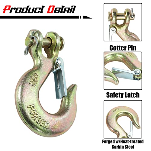 Aikosin 4 Pack 5/16" Gold G70 Clevis Slip Hook Tow Chain Hook W/Latch For Trailer Truck,Heavy Duty Grab Hook,18,000 Lb Capacity #TOP1