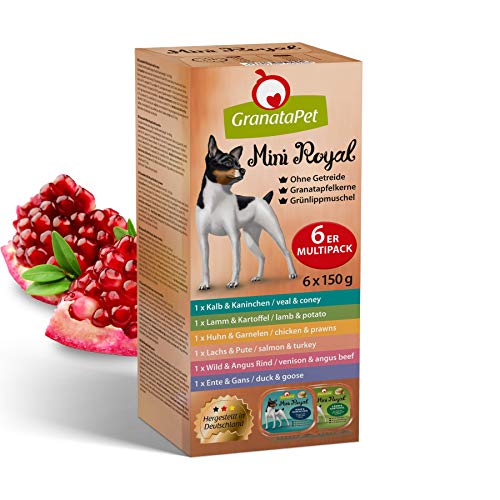 GranataPet Mini Royal Multipack, Nassfutter für Hunde im Probierpaket, Hundefutter ohne Getreide & ohne Zuckerzusatz, Alleinfuttermittel für ausgewachsene Hunde, 6 x 150 g