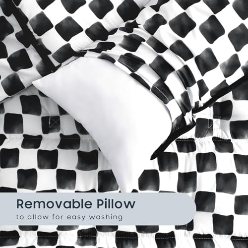 Image of Wake In Cloud - Toddler Nap Mat with Pillow and Minky Fleece Blanket, for Kids Boys Girls Ages 3 Plus in Daycare Preschool, Roll Up Sleeping Bag, Gingham Grid Checkered, Black White, Standard